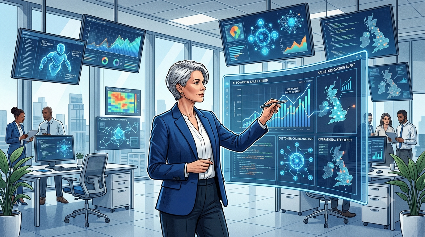 Business professionals using Agentic AI automation tools to streamline workflows and improve operational efficiency in a modern SME.