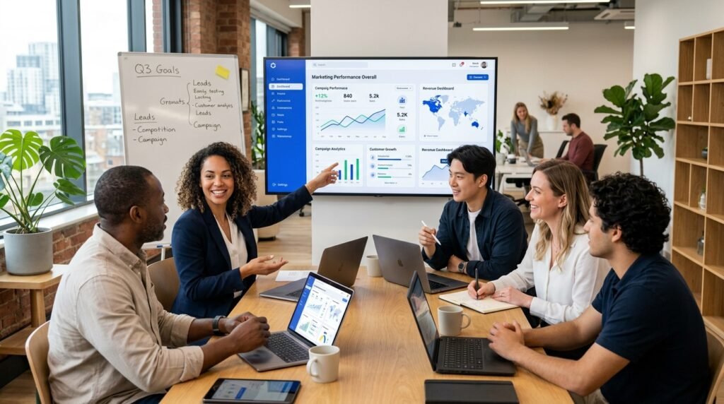 Small business team using AI tools and business analytics without an in-house data science team